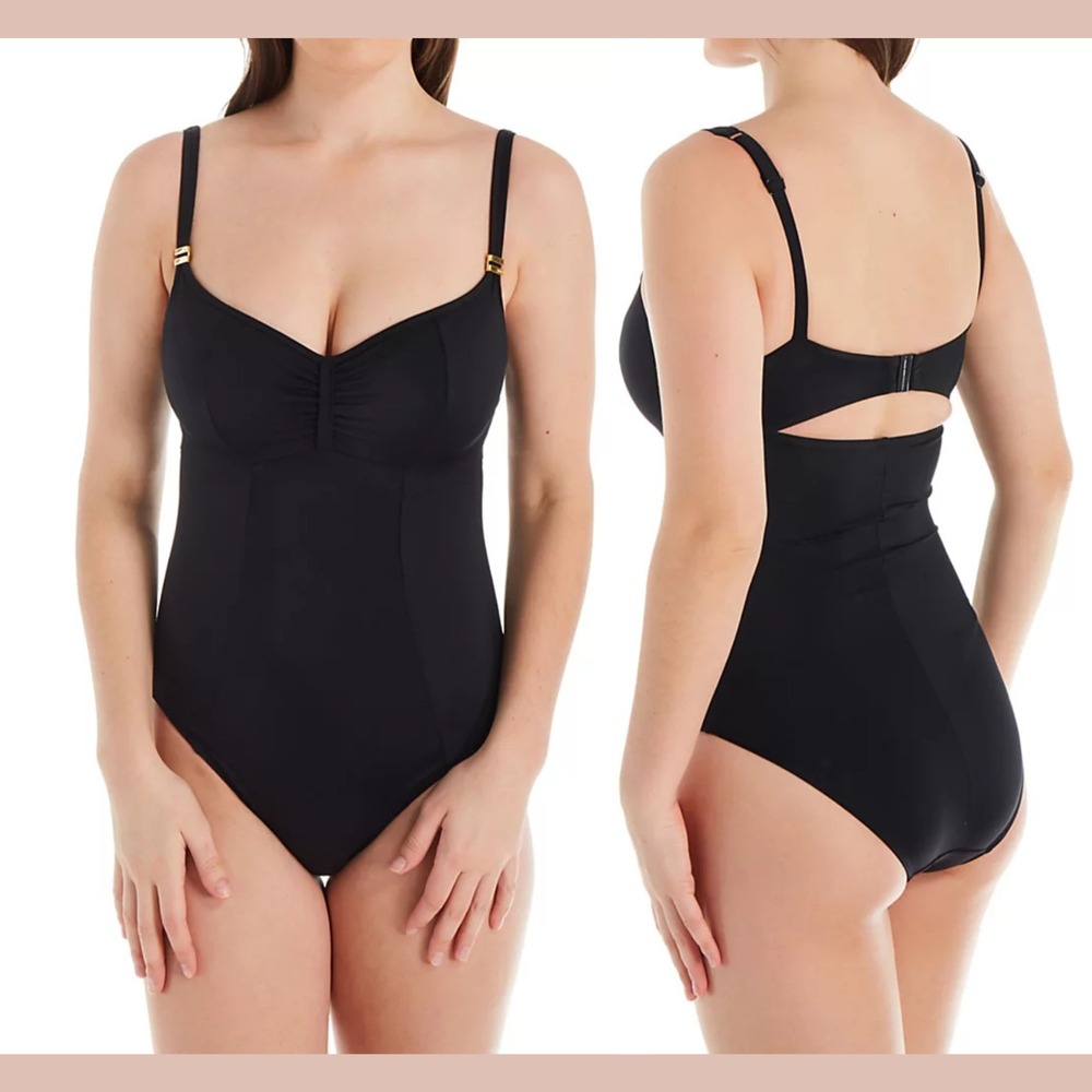NWT $104 Panache [ 36FF‎ ] Anya Riva Underwire One-Piece Swimsuit Black 6941